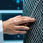 A close-up view of a cutting-edge self-healing composite material with a subtle, intricate microscopic network, illustrating a repair mechanism. The material exhibits a sleek, ultra-smooth, and reflective surface, set against a pristine, futuristic laboratory background. High-resolution, professional photography, conceptual art, fully clothed, modest clothing, appropriate attire, professional dress, safe for work, appropriate content, professional, perfect anatomy, correct proportions, well-formed hands, natural body proportions.