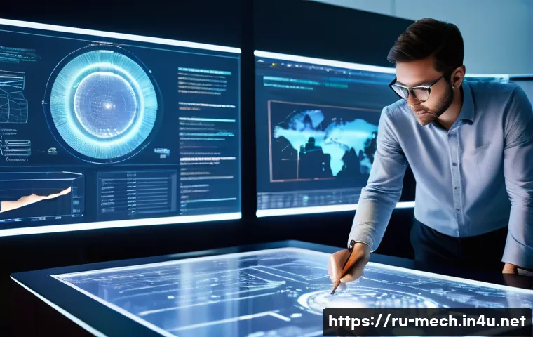 기계공학 기계기술동향 - **Prompt:** A dynamic, high-tech engineering design studio. A diverse team of engineers, wearing pro...