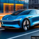 기계공학 차세대전기차기술 - A futuristic electric vehicle equipped with advanced solid-state batteries driving through a modern ...