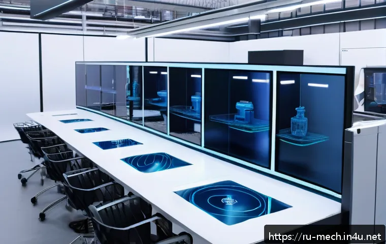 기계공학 3D프린팅기술 - A futuristic industrial design studio showcasing advanced 3D printing technology in action, with eng...