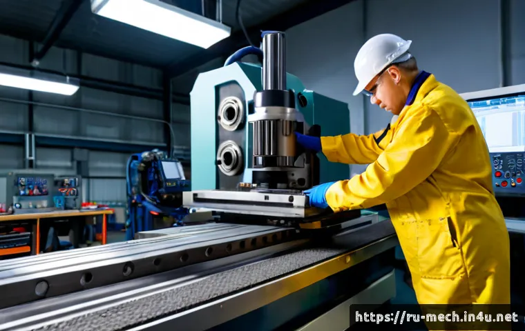 기계공학 기계가공기계 - Photorealistic modern mechanical engineering workshop in Russia, a precision CNC milling machine mac...