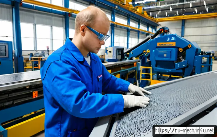 Home 17 기계공학 산업기계제어 - Photorealistic industrial mechanical engineering scene inside a modern Russian manufacturing plant, ...
